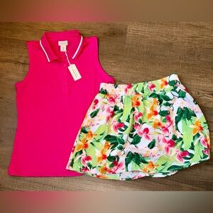 Tommy Bahama Pink Floral Women's 2 piece skort/polo set size Small New